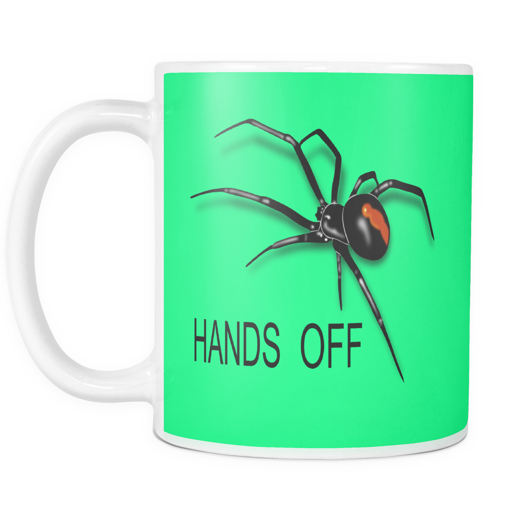 Hands Off Spider 11 ounce double sided coffee mug