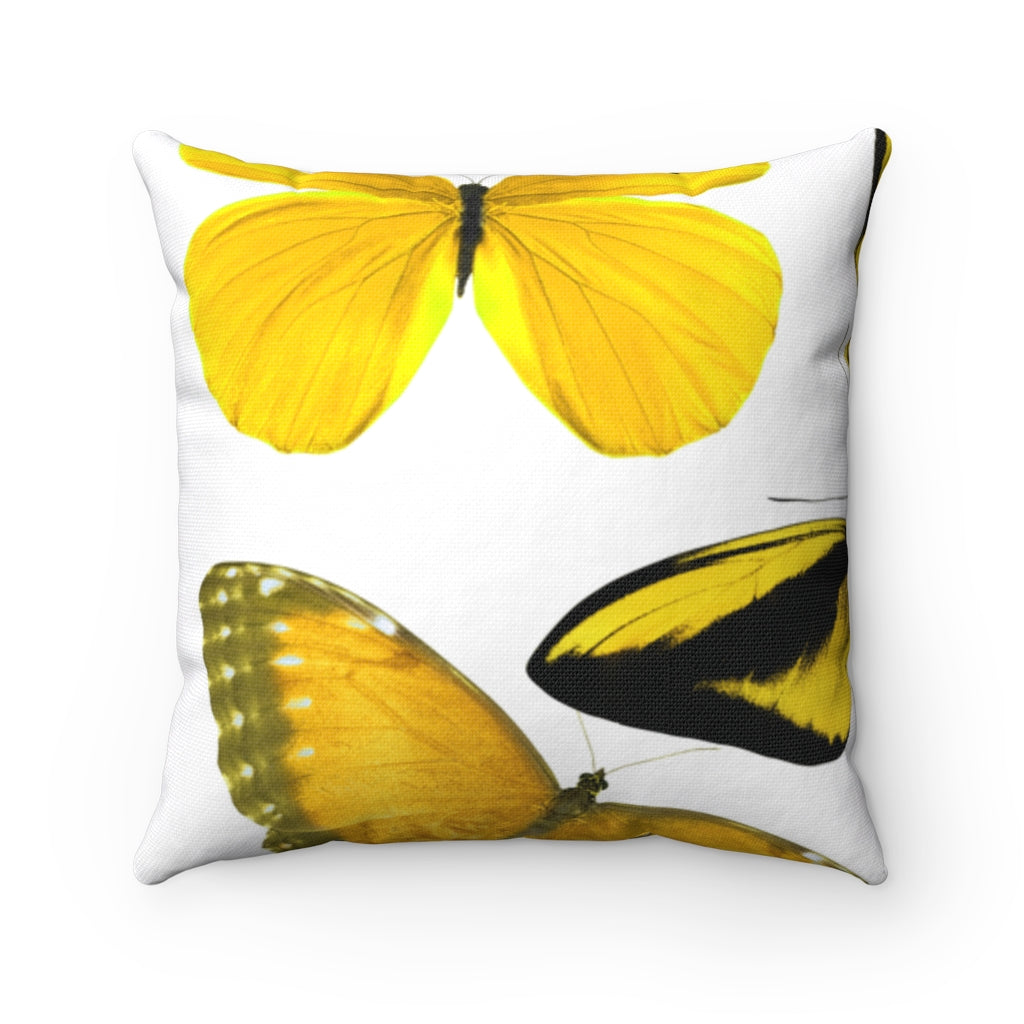 Yellow Butterfly Spun Polyester Square Pillow