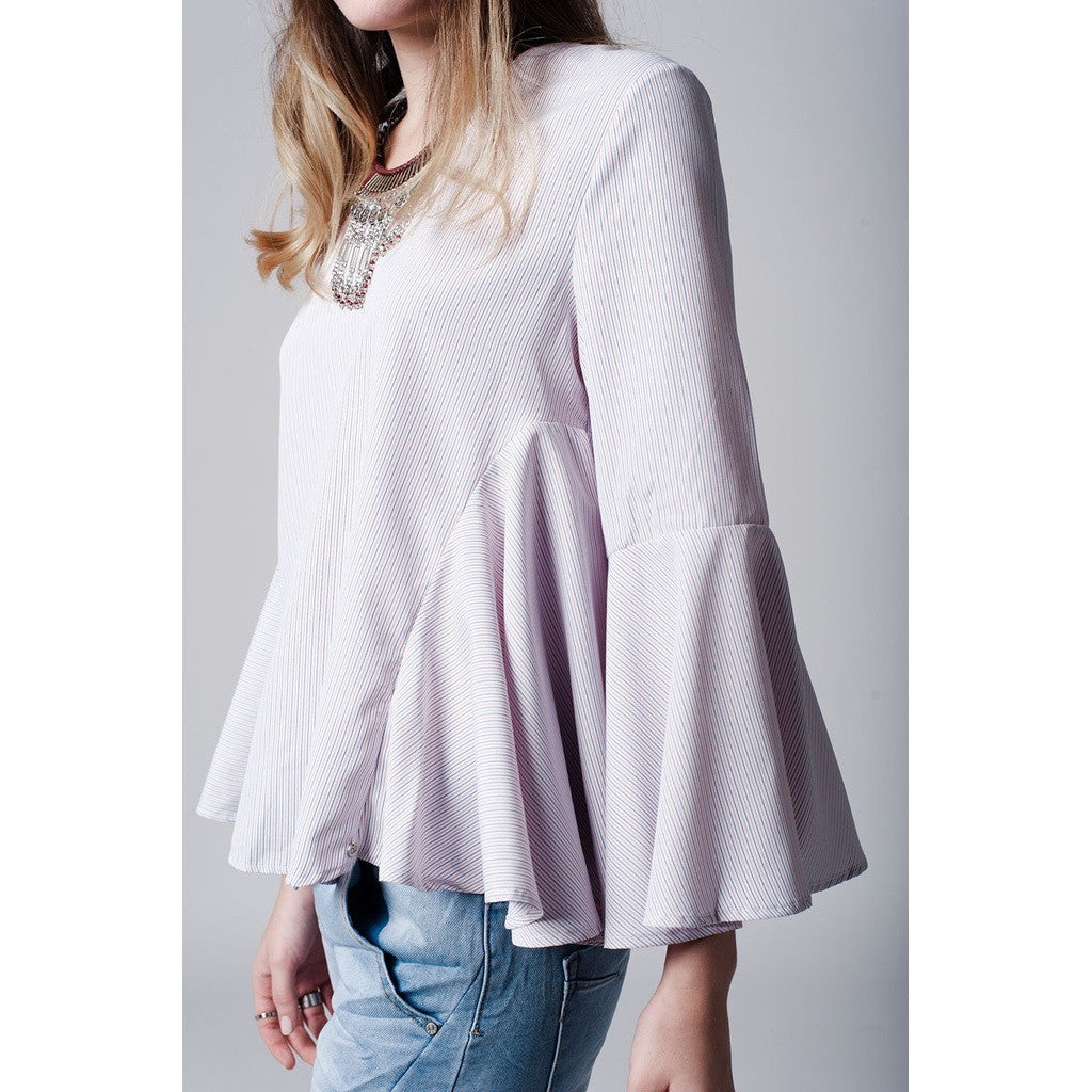 Red pinstripe top with fluted sleeves