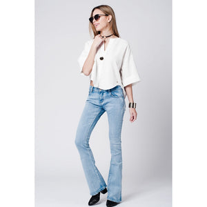 White cotton top with brooch
