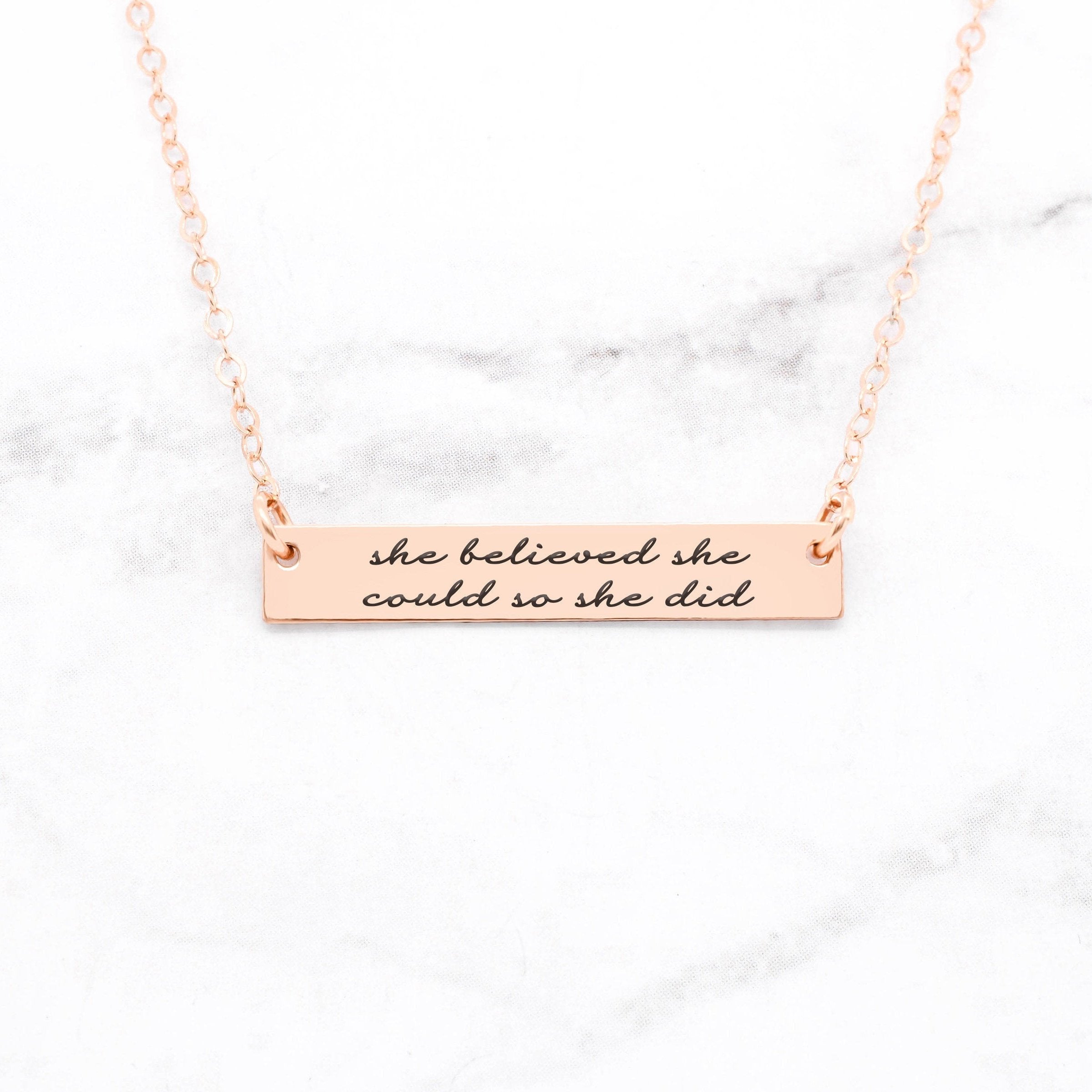 She Believed She Could So She Did - Gold Quote Bar Necklace