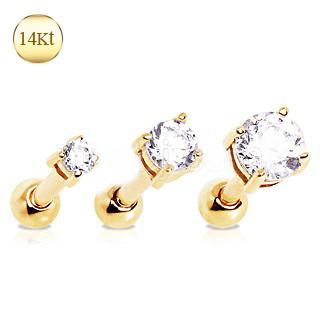 14Kt Yellow Gold Clear Prong Set CZ Cartilage Earring
