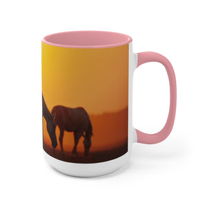 Horses at sunset Two-Tone Coffee Mugs, 15oz