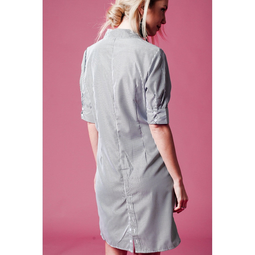 Black stripe shirt dress