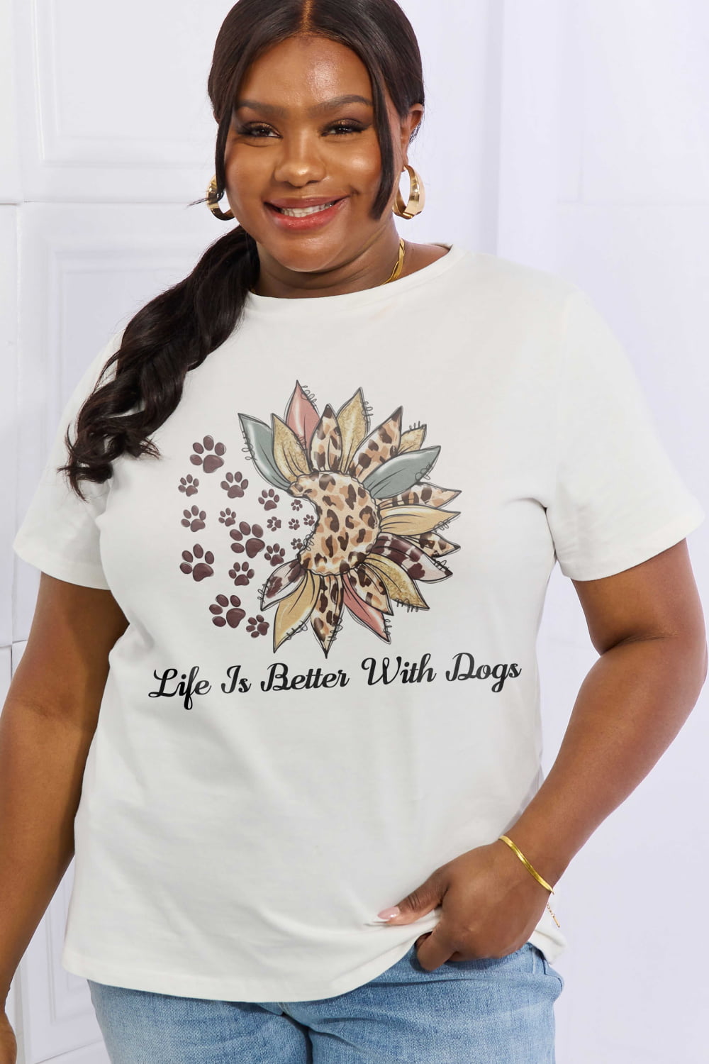 Simply Love Full Size LIFE IS BETTER WITH DOGS Graphic Cotton Tee