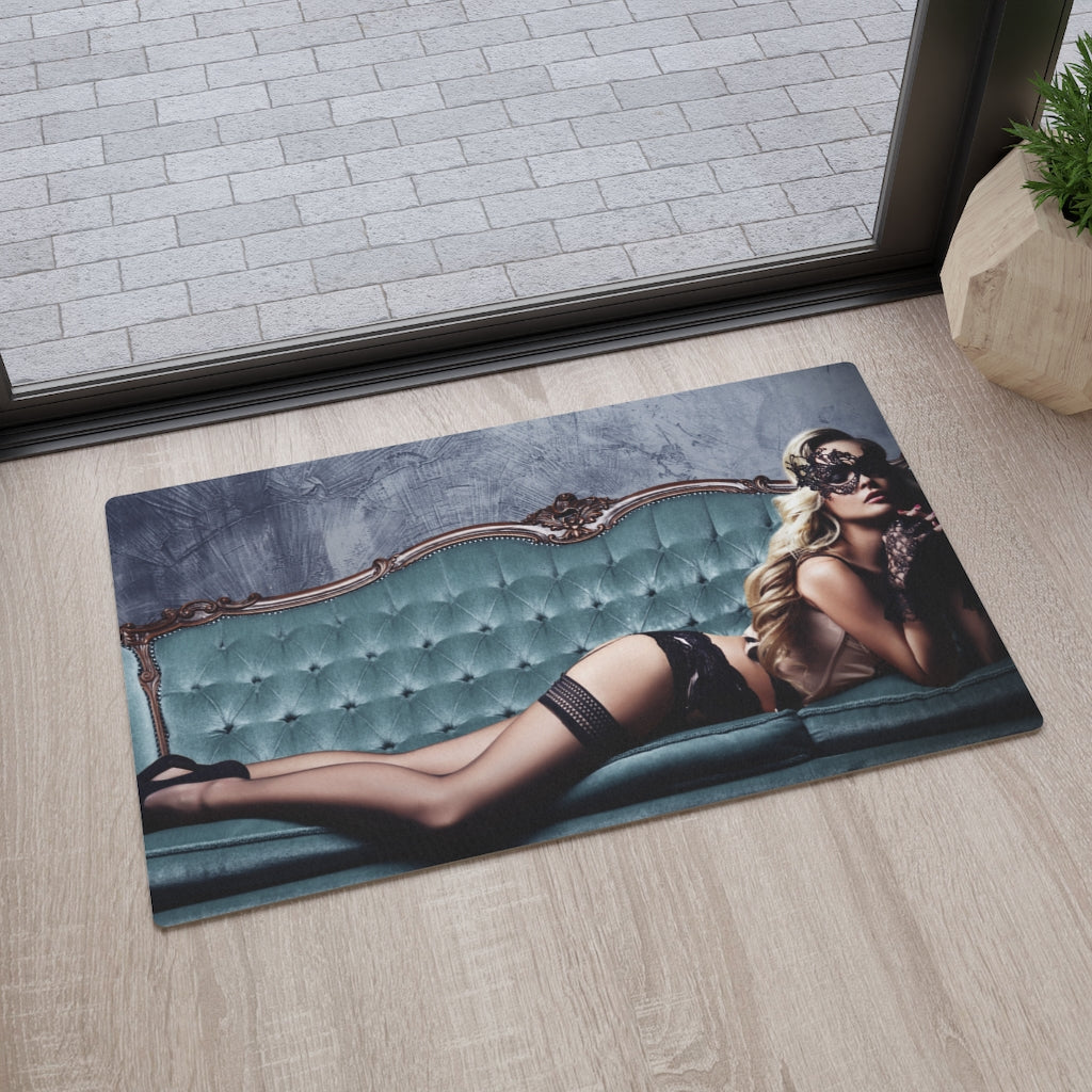 sexy woman on couch Floor Mat