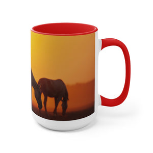 Horses at sunset Two-Tone Coffee Mugs, 15oz