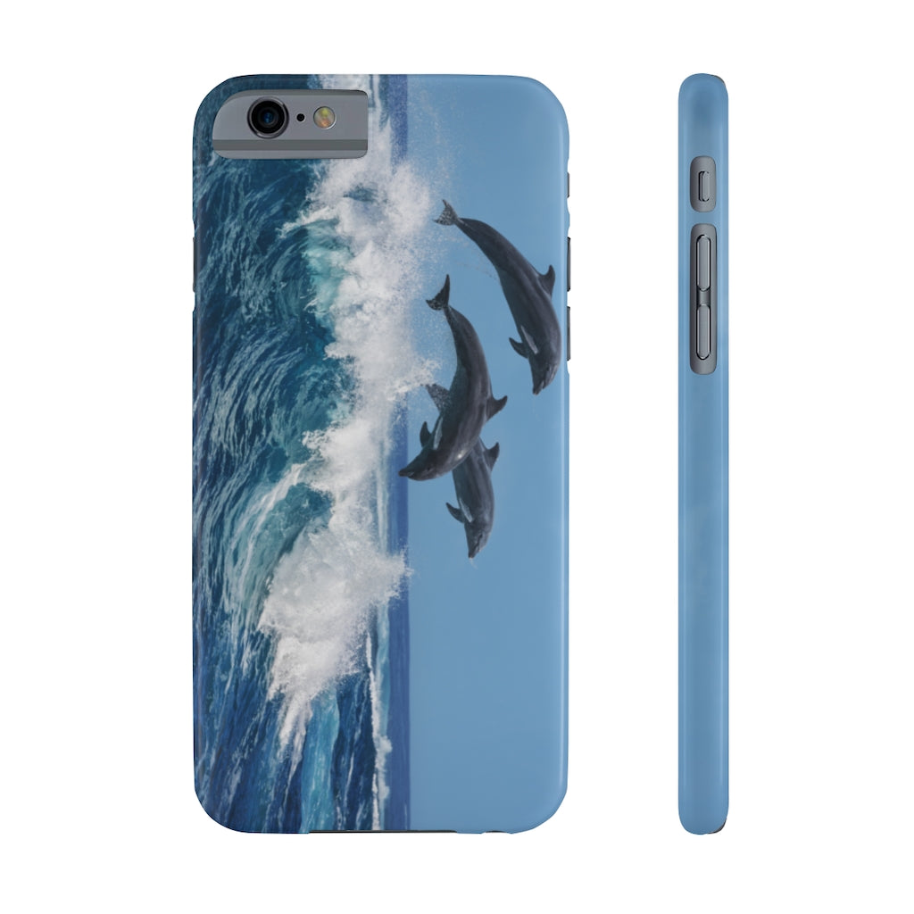 Dolphins jumping wave Case Mate Slim Phone Cases