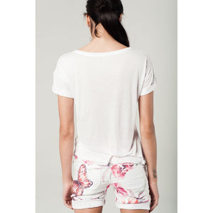 White t-shirt with glitter text message