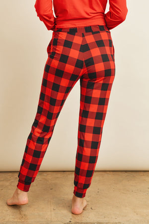 Solid Top and Plaid Joggers Set With Self Tie