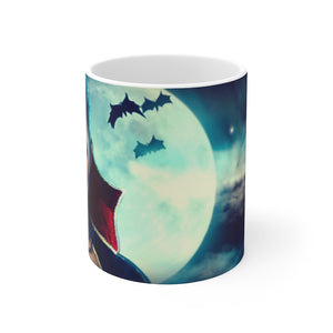 Sexy vampire at night with bats White Ceramic Mug