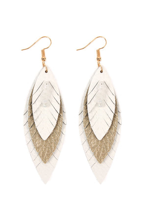 Hde2235 - Three Layer Fringe Leather Marquise Earrings
