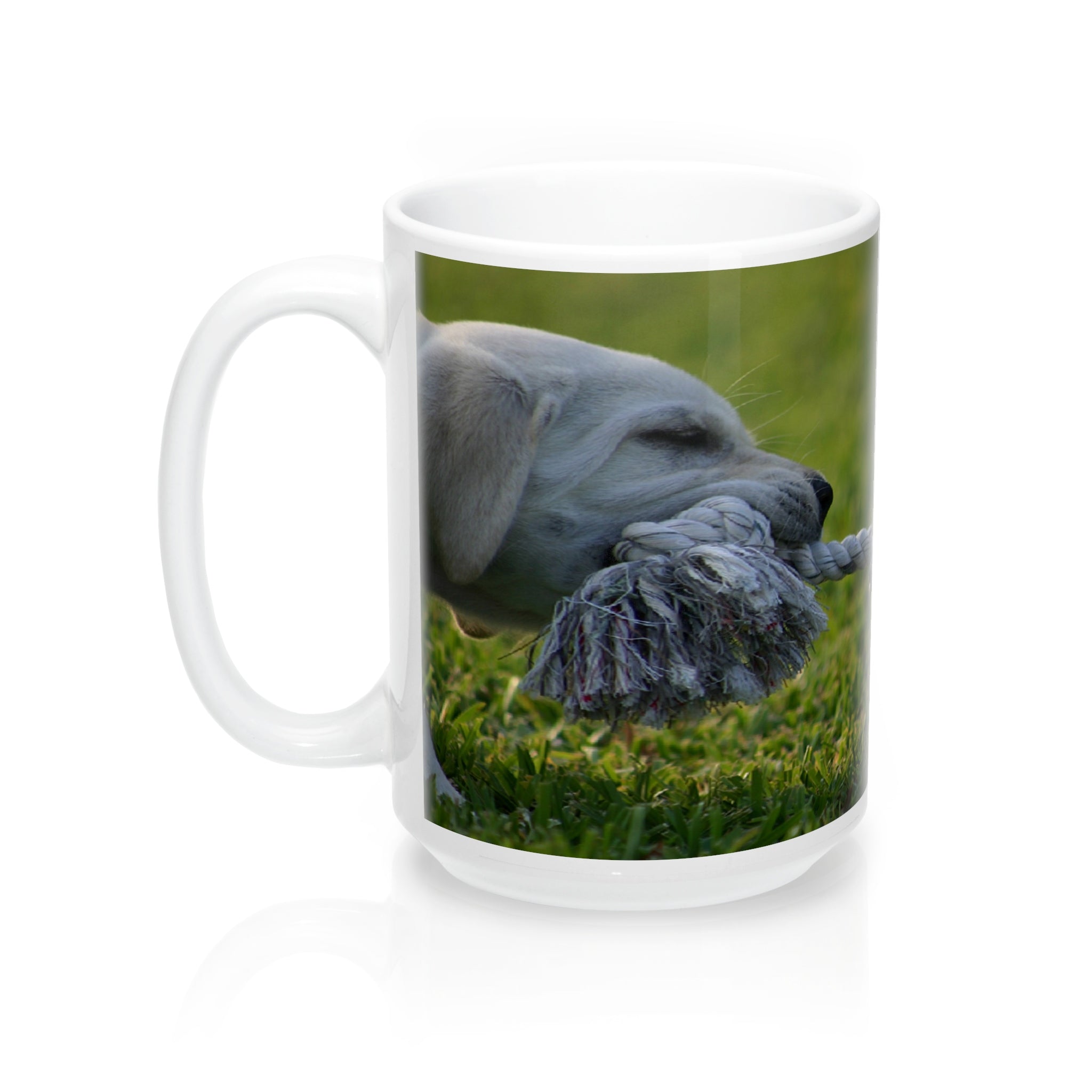 Puppy tug of war  Wraparound cute  Mugs