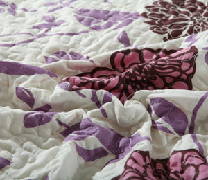 Bohemian Floral Chrysanthemum Vines Hot Pink & Brown Reversible Patchwork Quilted Coverlet Bedspread Set (KBJ1629)