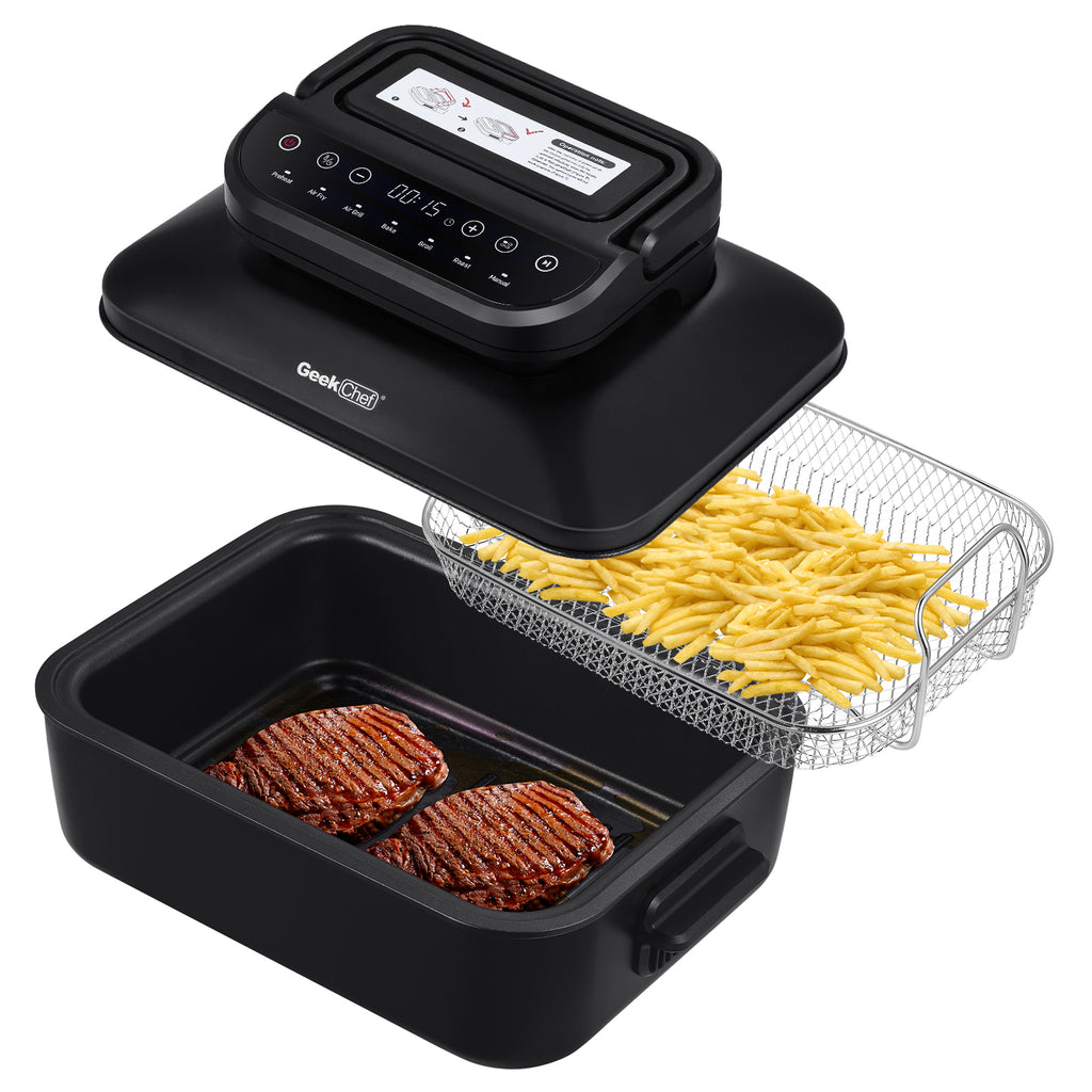 Geek Chef 7 In 1 Smokeless Electric Indoor Grill, Portable 2 in 1 Indoor Tabletop Grill &amp; Griddle