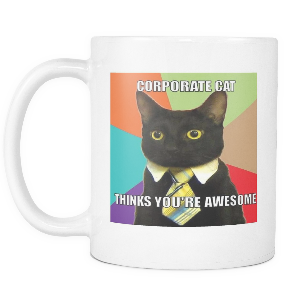 Corporate Cat funny meme 11 ounce double sided mug