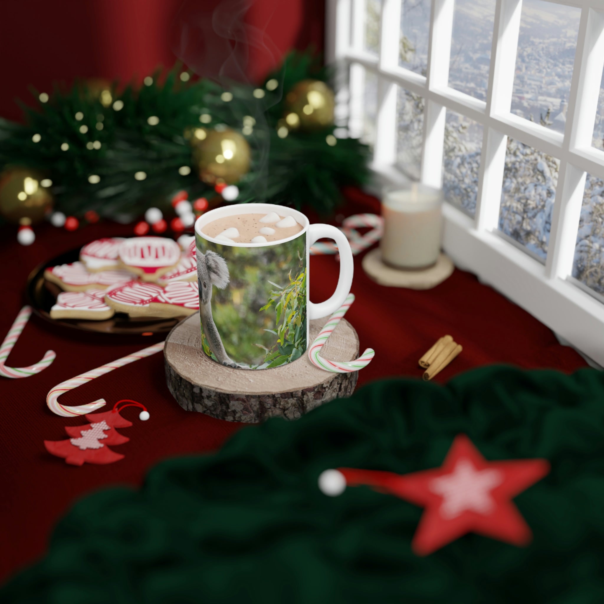 Koala on tree branch White Ceramic Mug