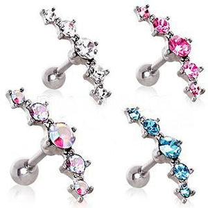 316L Surgical Steel Curved Five CZ Cartilage Earring
