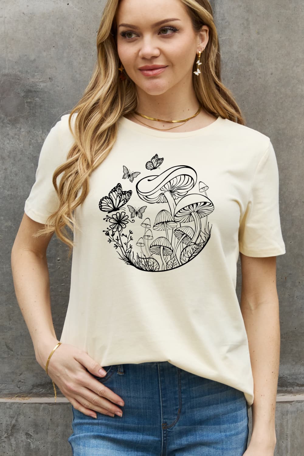 Simply Love Full Size Butterfly & Mushroom Graphic Cotton Tee