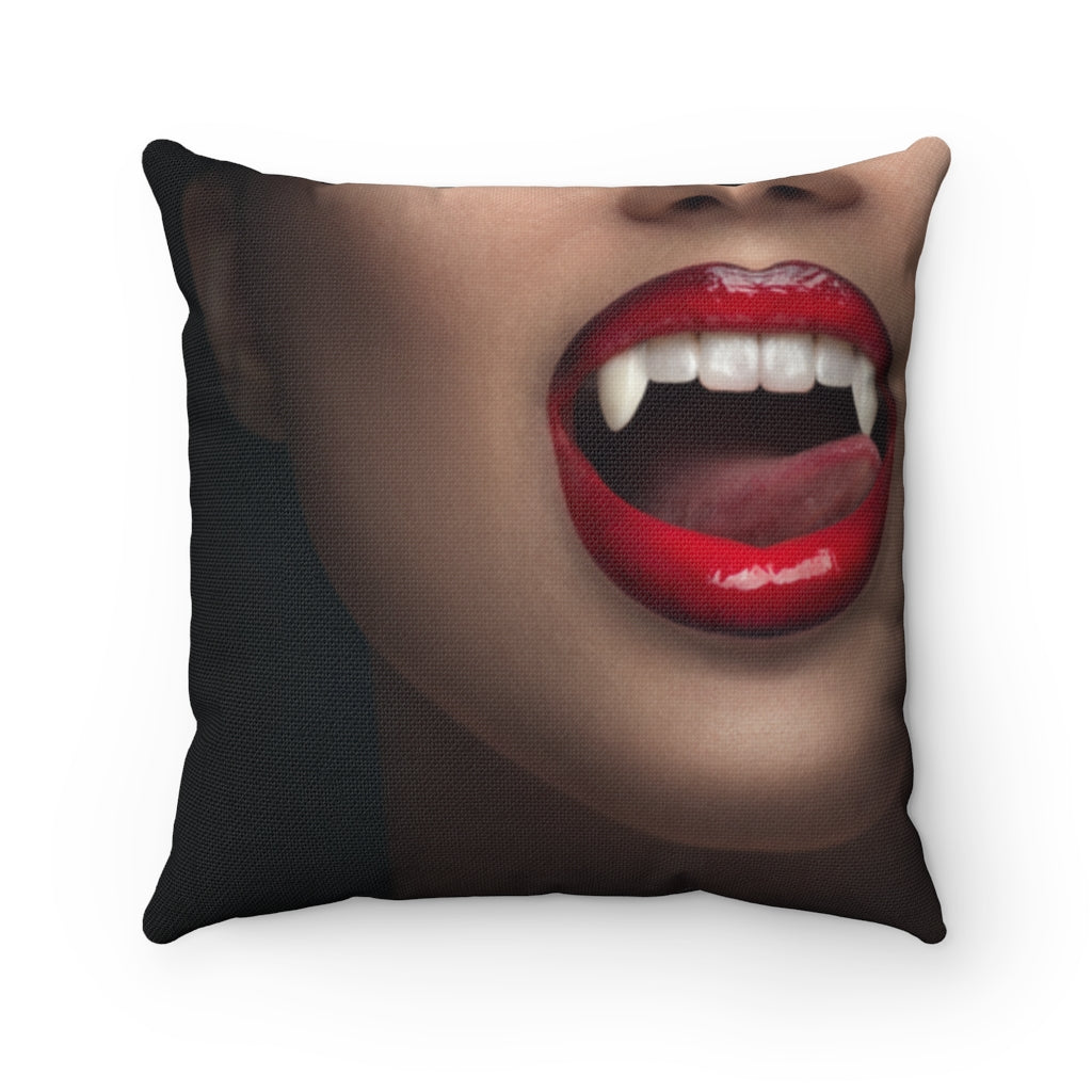 vampire red lips with teeth Spun Polyester Square Pillow