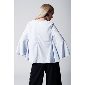 Blue pinstripe top with fluted sleeves