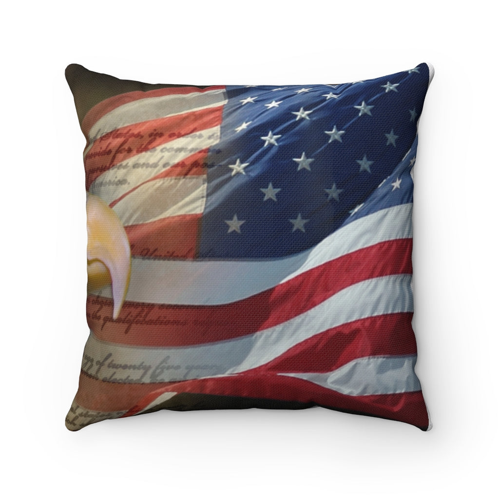 usa flag and bald eagle Spun Polyester Square Pillow