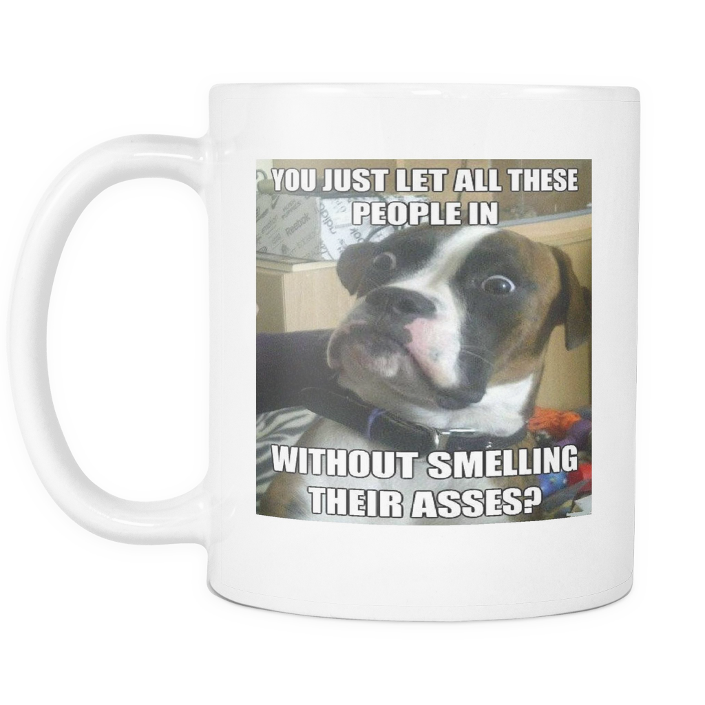 Shocked dog meme on 11 ounce double sided mug