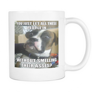 Shocked dog meme on 11 ounce double sided mug
