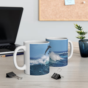 Dolphins jumping waves Ceramic Mug 11oz