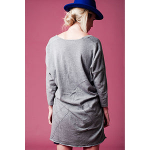 Gray long knit sweater with deep V neck