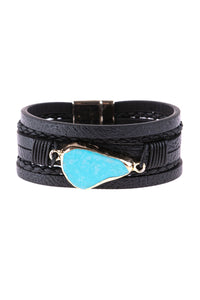 Hdb3125 - Multi Line Leather With Magnetic Lock Charm Bracelet