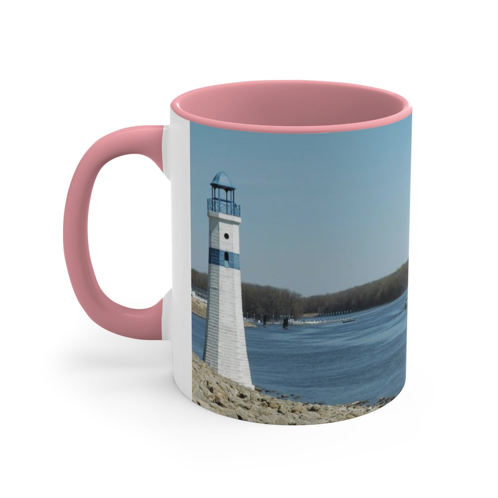 Riverfront with lighthouse Accent Coffee Mug, 11oz the sample shop