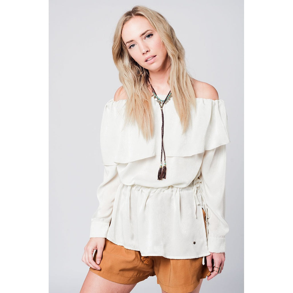 Soft beige blouse with drawstring