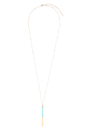 Myn1354 - Natural Stone With Metal Bar Necklace