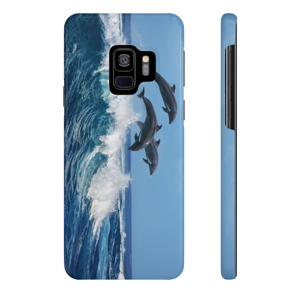 Dolphins jumping wave Case Mate Slim Phone Cases