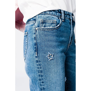 Mom jeans with embroidered stars