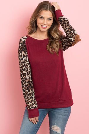 Leopard Sleeve Elbow Patch Sweater