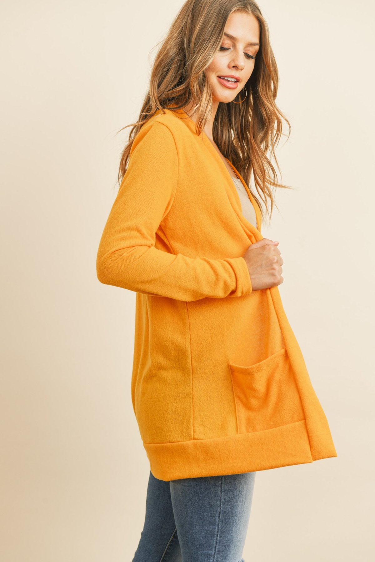 Hacci Brushed Open Front Cardigan