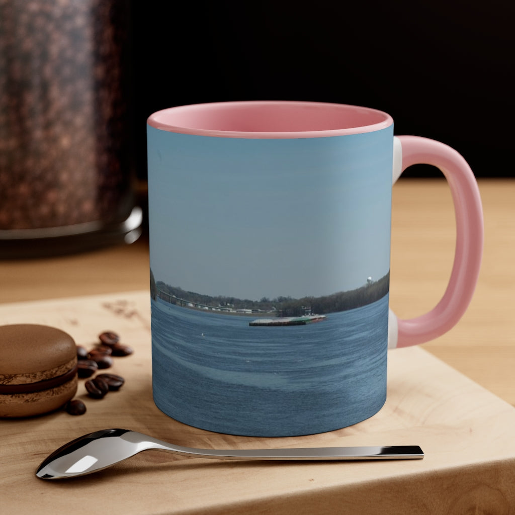Riverfront with lighthouse Accent Coffee Mug, 11oz the sample shop