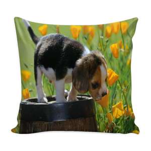 Puppy and flowers pillow cover