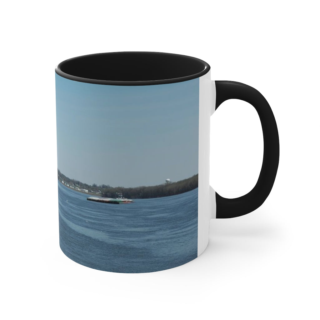 Riverfront with lighthouse Accent Coffee Mug, 11oz the sample shop