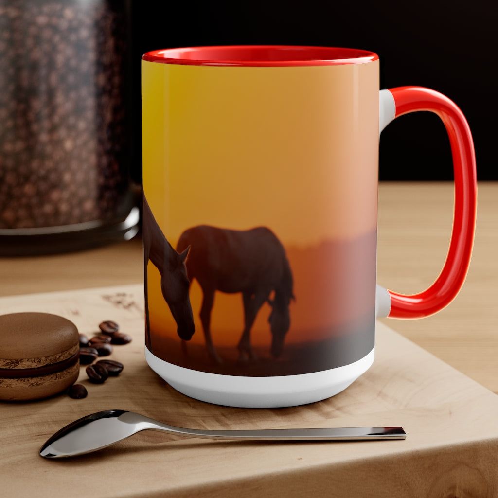 Horses at sunset Two-Tone Coffee Mugs, 15oz