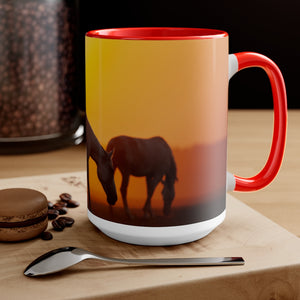 Horses at sunset Two-Tone Coffee Mugs, 15oz