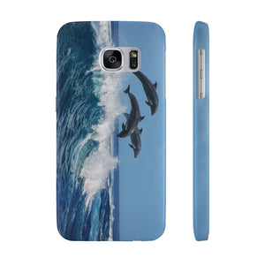 Dolphins jumping wave Case Mate Slim Phone Cases