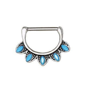 316L Stainless Steel Turquoise Tribal Nipple Clicker Ring