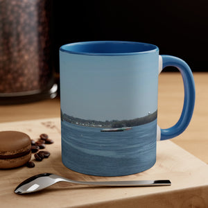 Riverfront with lighthouse Accent Coffee Mug, 11oz the sample shop