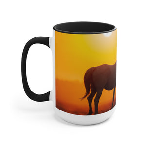 Horses at sunset Two-Tone Coffee Mugs, 15oz