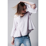 Red pinstripe top with fluted sleeves