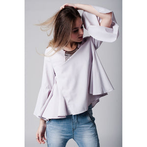 Red pinstripe top with fluted sleeves