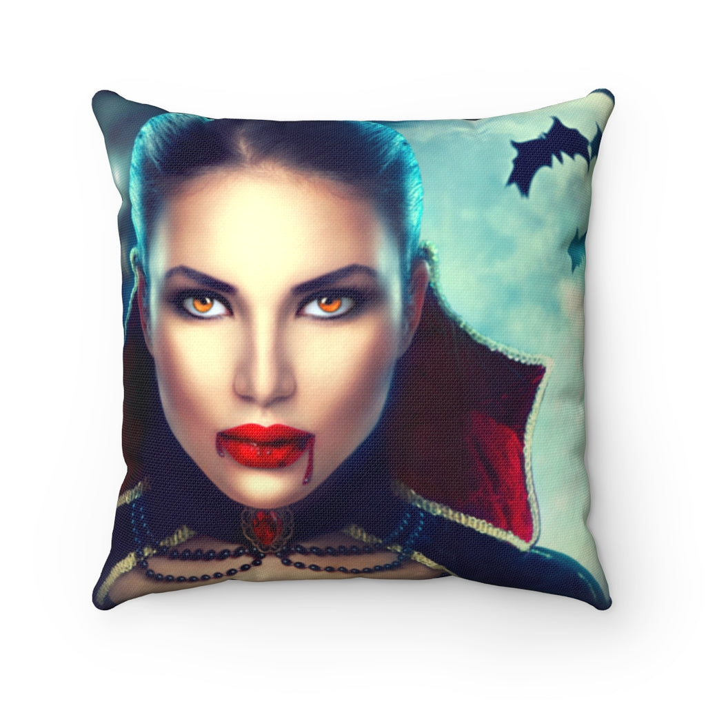 Sexy vampire at night and bats Spun Polyester Square Pillow